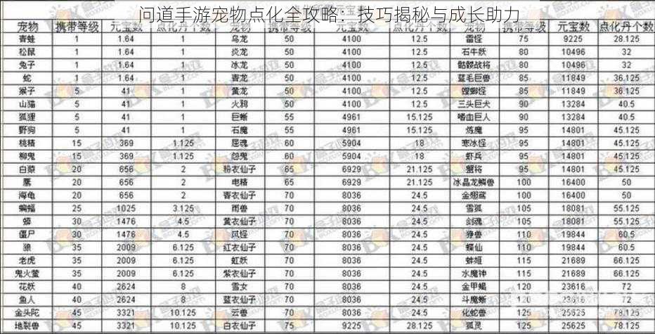 问道手游宠物点化全攻略：技巧揭秘与成长助力