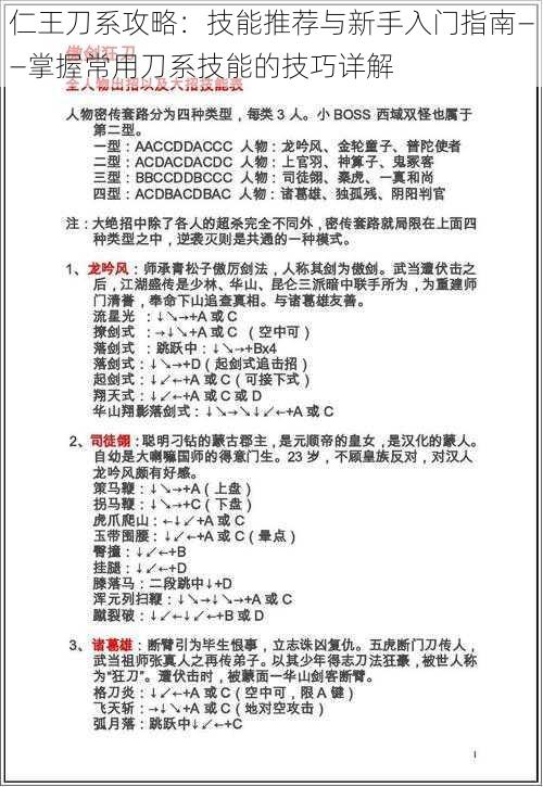 仁王刀系攻略：技能推荐与新手入门指南——掌握常用刀系技能的技巧详解