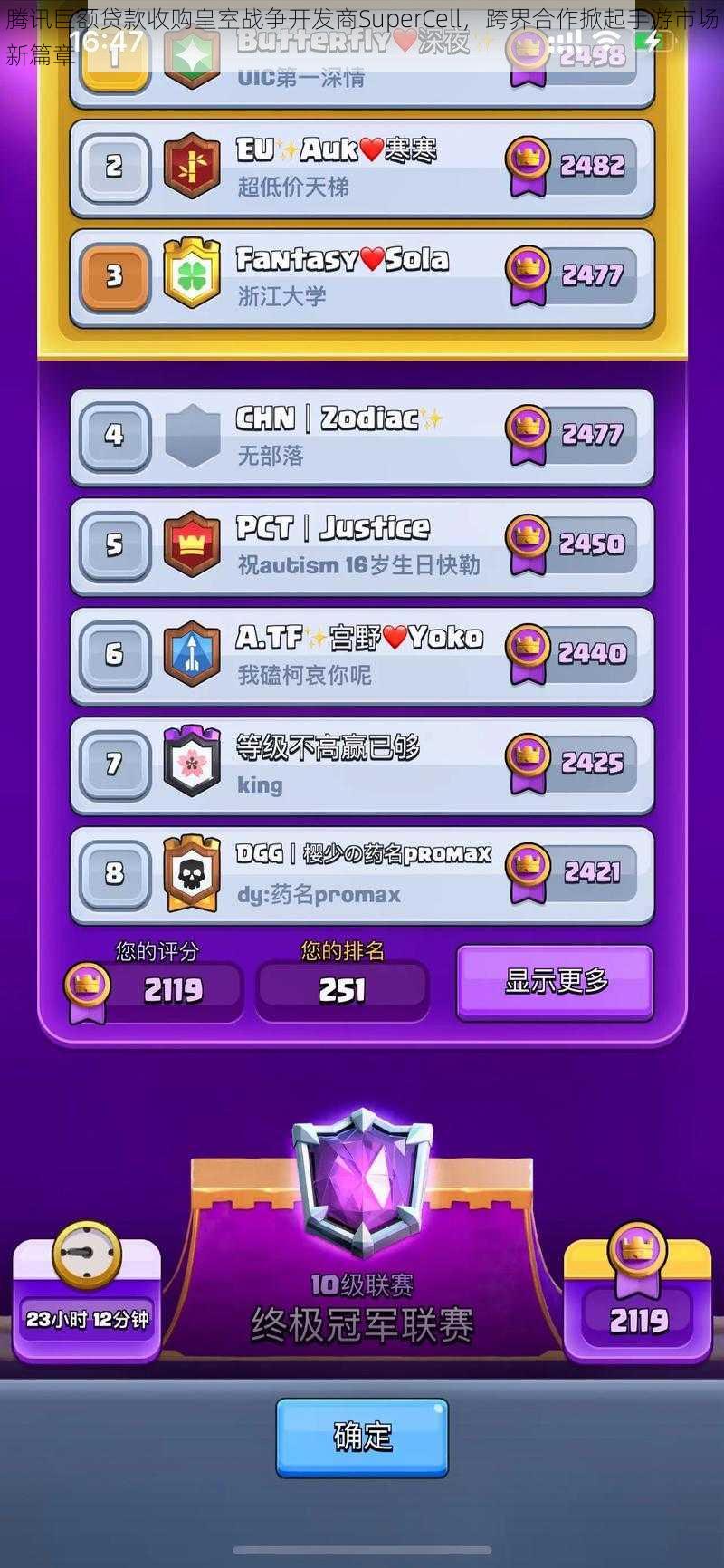 腾讯巨额贷款收购皇室战争开发商SuperCell，跨界合作掀起手游市场新篇章