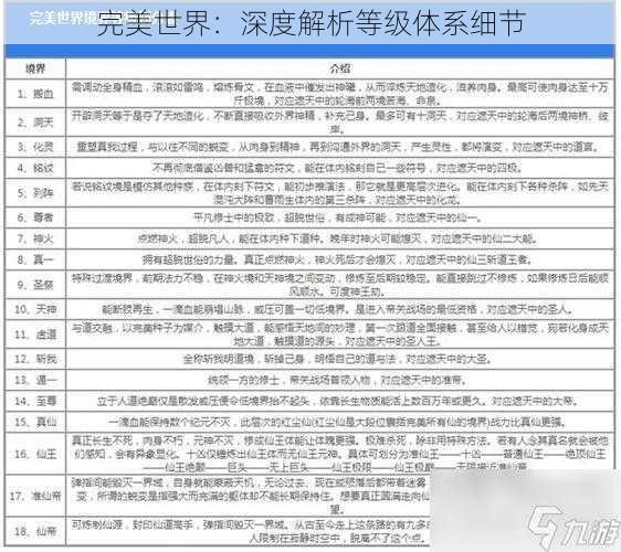 完美世界：深度解析等级体系细节