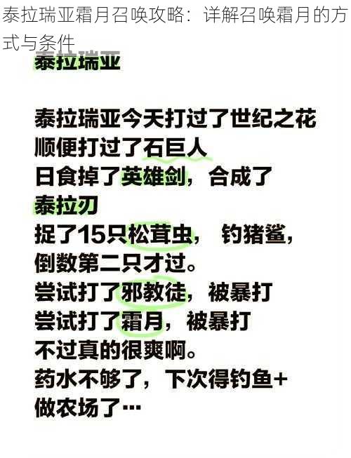 泰拉瑞亚霜月召唤攻略：详解召唤霜月的方式与条件