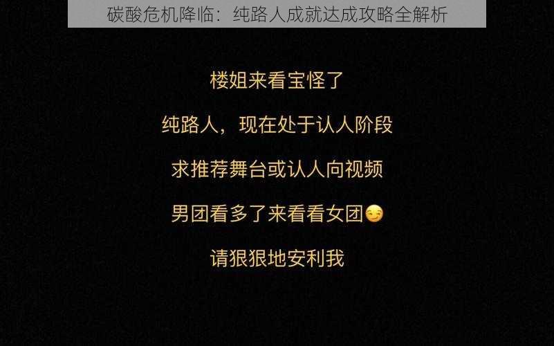 碳酸危机降临：纯路人成就达成攻略全解析