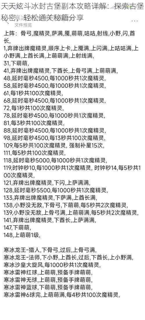 天天炫斗冰封古堡副本攻略详解：探索古堡秘密，轻松通关秘籍分享