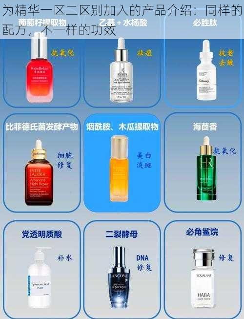 为精华一区二区别加入的产品介绍：同样的配方，不一样的功效