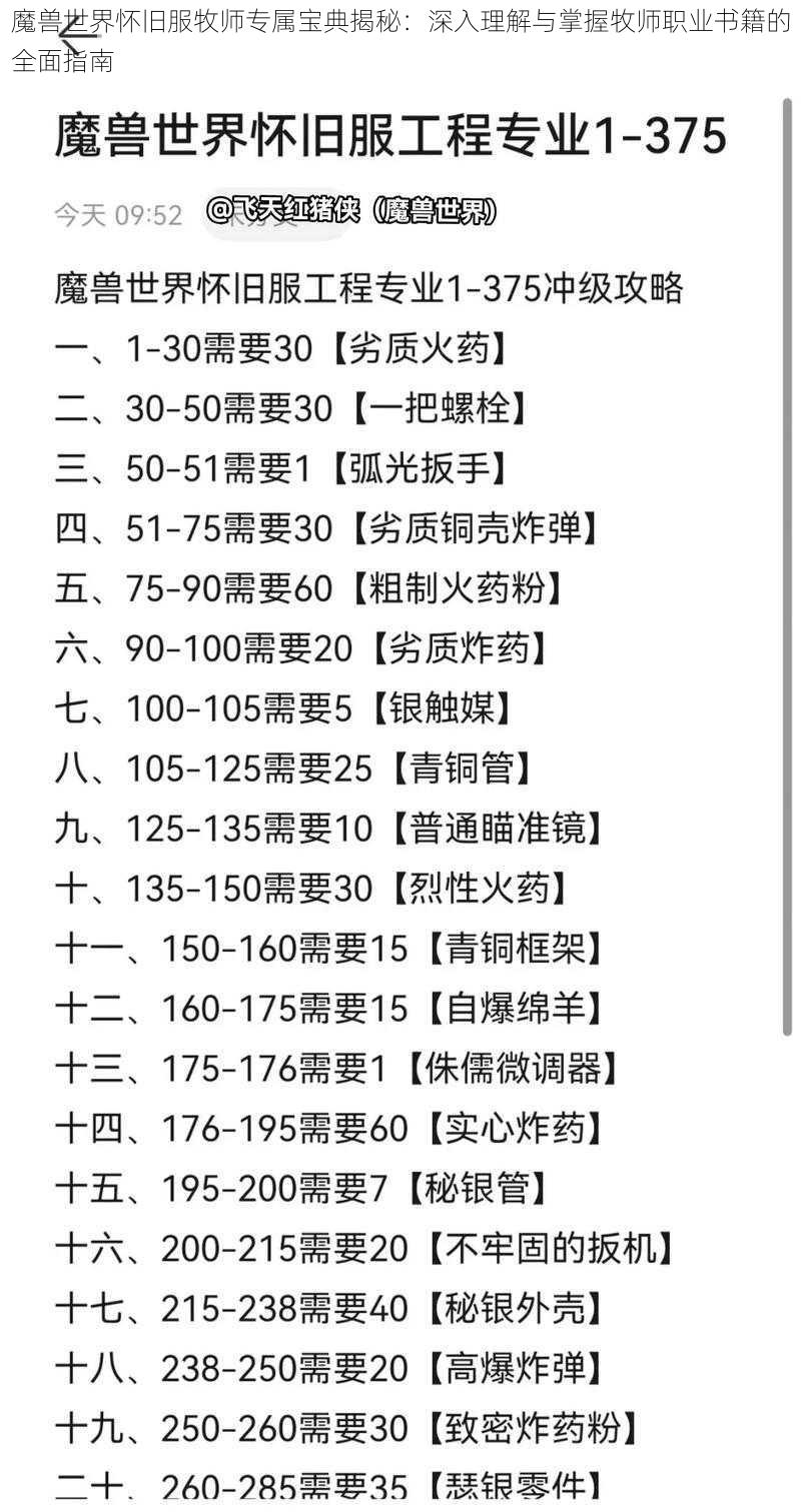 魔兽世界怀旧服牧师专属宝典揭秘：深入理解与掌握牧师职业书籍的全面指南