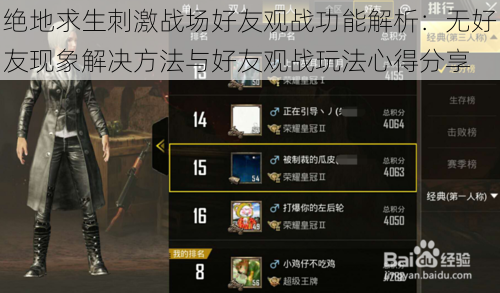 绝地求生刺激战场好友观战功能解析：无好友现象解决方法与好友观战玩法心得分享