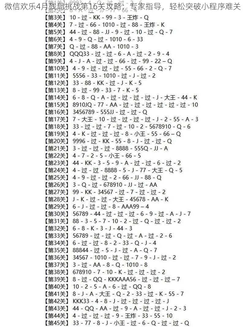 微信欢乐4月残局挑战第16关攻略：专家指导，轻松突破小程序难关