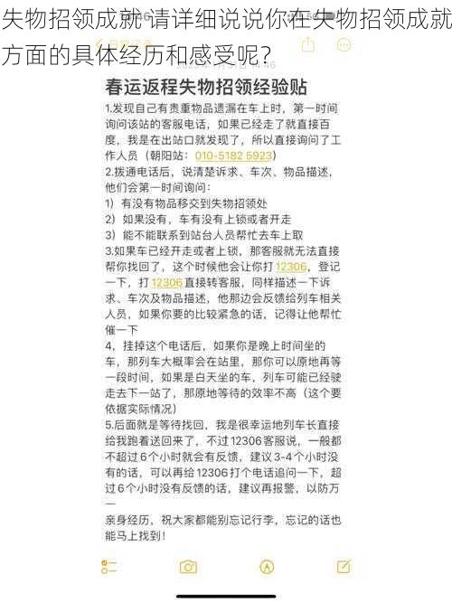 失物招领成就 请详细说说你在失物招领成就方面的具体经历和感受呢？