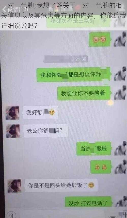 一对一色聊;我想了解关于一对一色聊的相关信息以及其危害等方面的内容，你能给我详细说说吗？