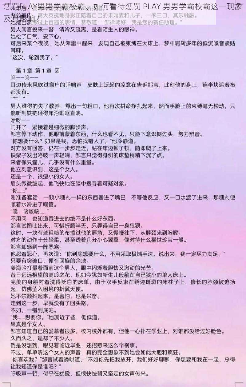 惩罚PLAY男男学霸校霸、如何看待惩罚 PLAY 男男学霸校霸这一现象及其影响？