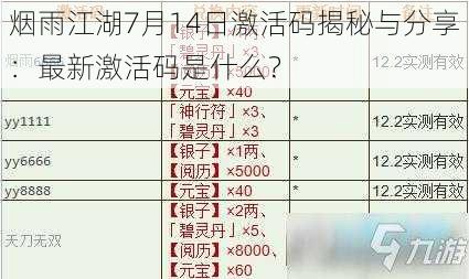 烟雨江湖7月14日激活码揭秘与分享：最新激活码是什么？