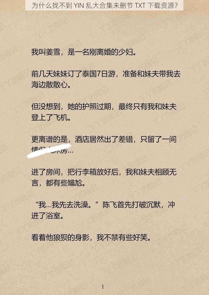 为什么找不到 YIN 乱大合集未删节 TXT 下载资源？