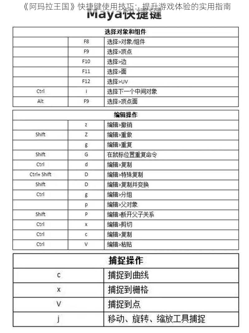 《阿玛拉王国》快捷键使用技巧：提升游戏体验的实用指南