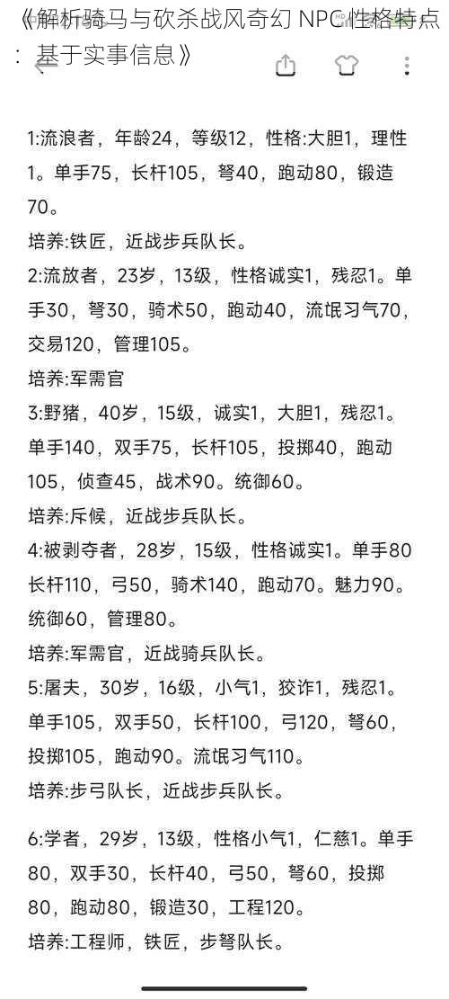 《解析骑马与砍杀战风奇幻 NPC 性格特点：基于实事信息》