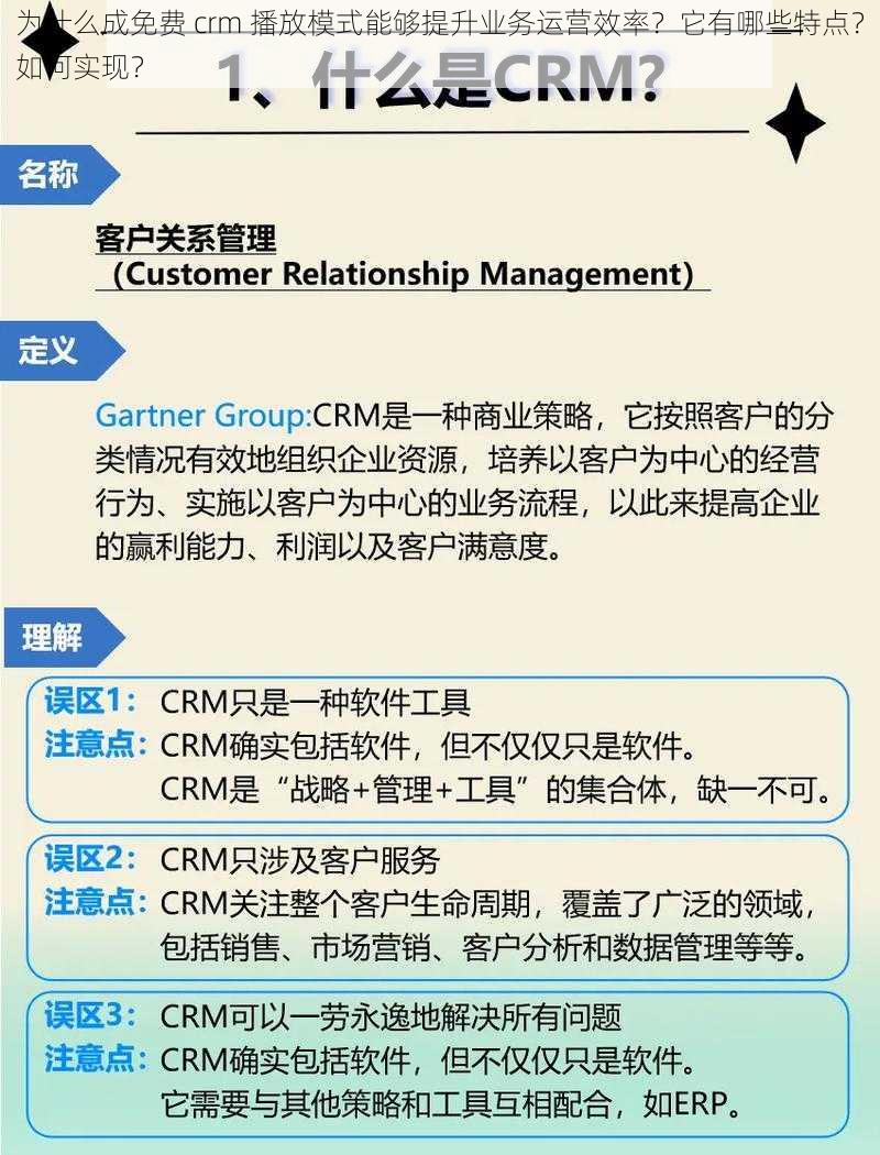 为什么成免费 crm 播放模式能够提升业务运营效率？它有哪些特点？如何实现？