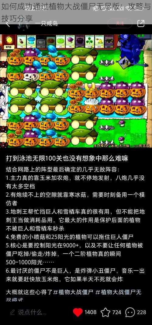 如何成功通过植物大战僵尸无尽版：攻略与技巧分享