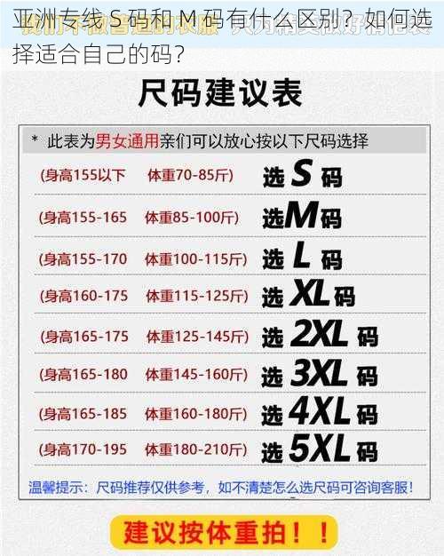 亚洲专线 S 码和 M 码有什么区别？如何选择适合自己的码？