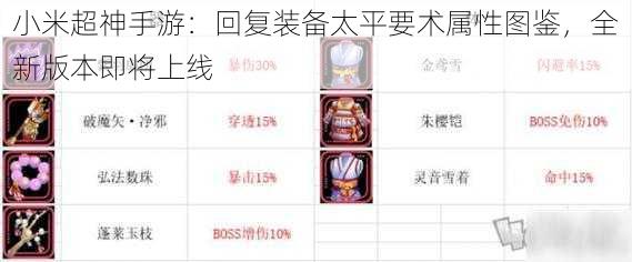 小米超神手游：回复装备太平要术属性图鉴，全新版本即将上线