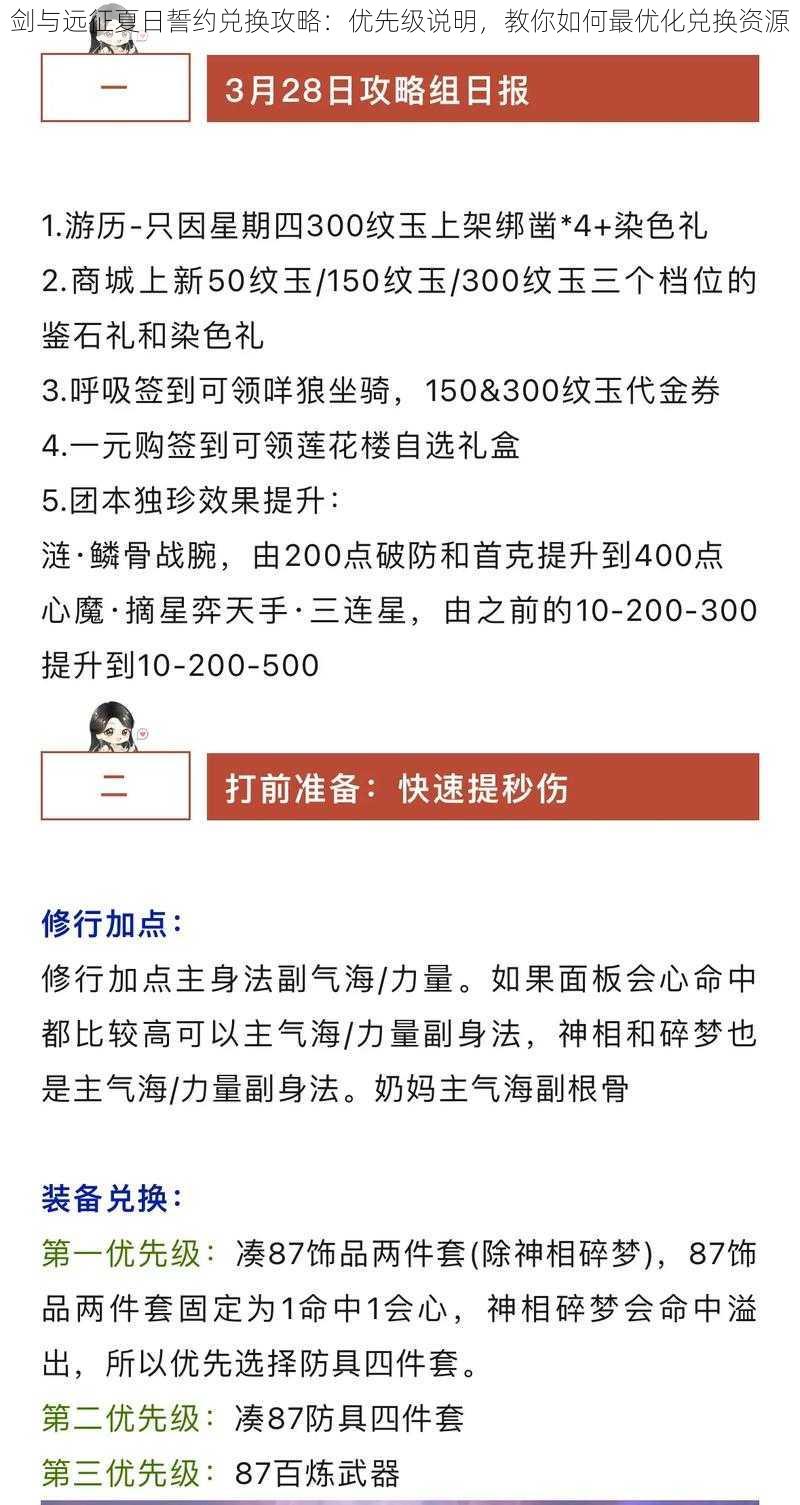 剑与远征夏日誓约兑换攻略:优先级说明,教你如何最优化兑换资源