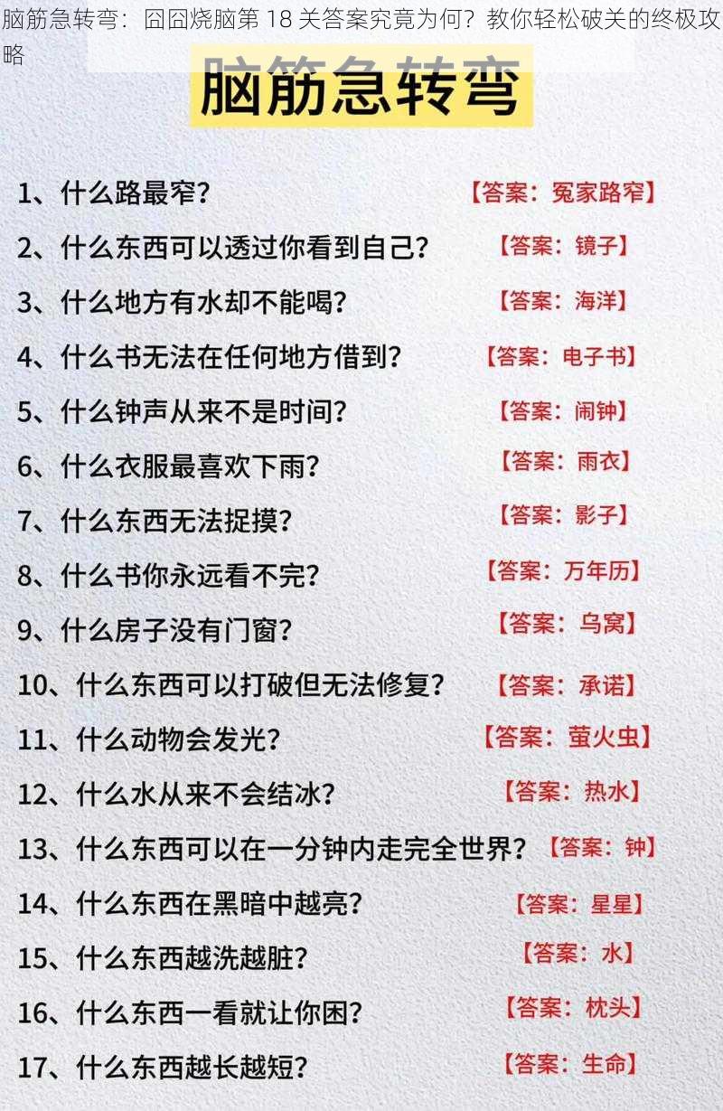 脑筋急转弯：囧囧烧脑第 18 关答案究竟为何？教你轻松破关的终极攻略