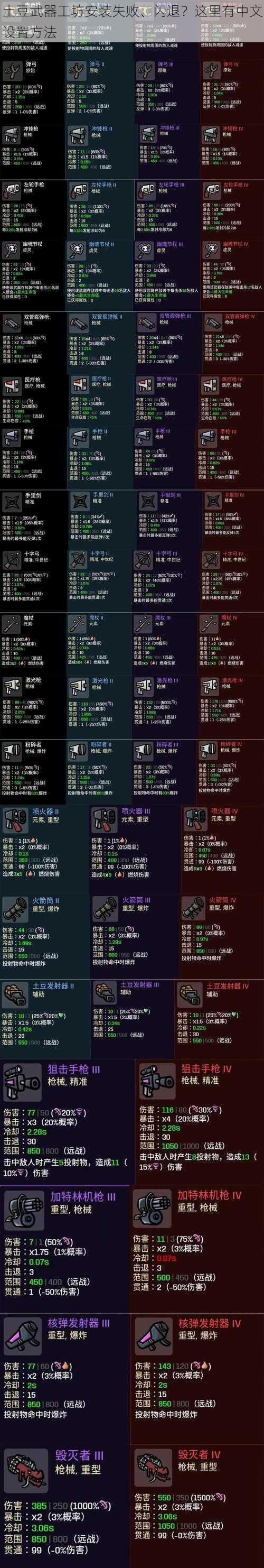 土豆武器工坊安装失败、闪退？这里有中文设置方法