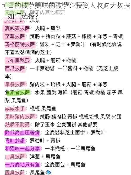 可口的披萨美味的披萨：投资人收购大数据，如何选择？